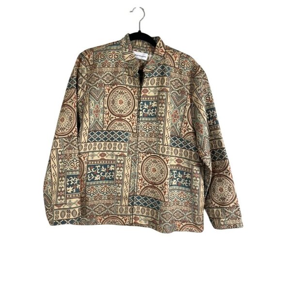Retro Floral Jacket 16 Tan Boho Western Embroidery Tapestry Classic Chic 80s Art - Picture 1 of 12